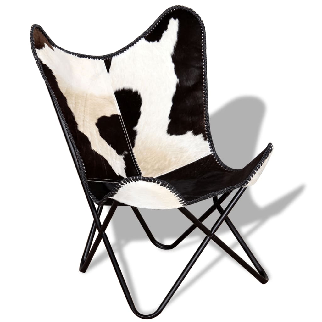 vidaXL Silla mariposa de cuero auténtico negro y blanco