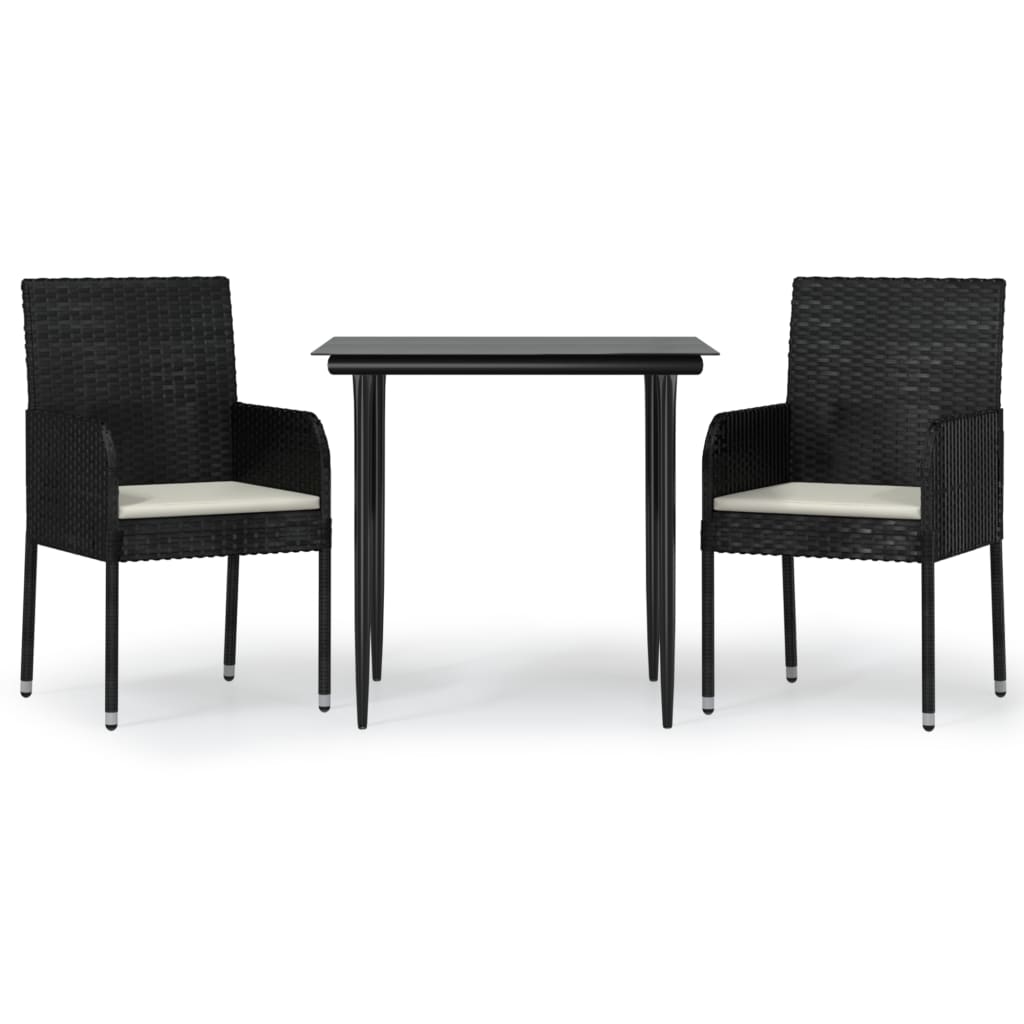 vidaXL Set comedor de jardín 3 pzas con cojines ratán sintético negro