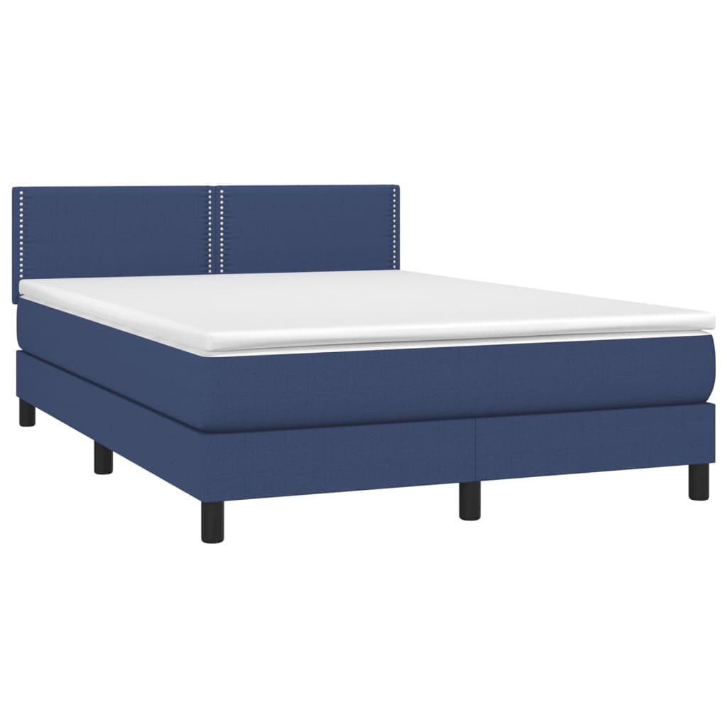 vidaXL Cama box spring colchón y luces LED tela azul 140x200 cm