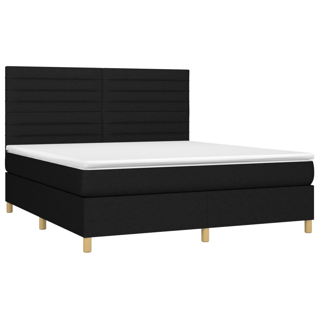 vidaXL Cama box spring colchón y luces LED tela negro 180x200 cm