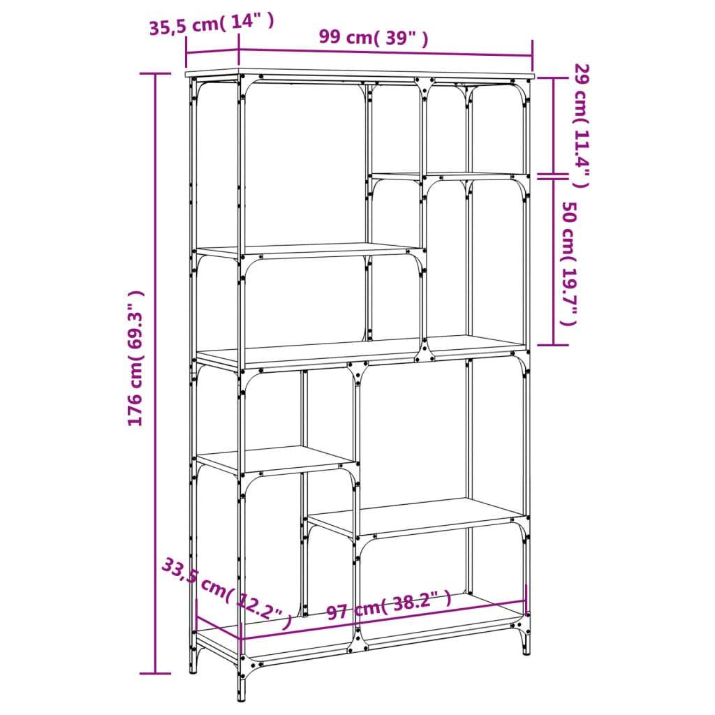 vidaXL Estantería madera de ingeniería y acero negro 99x35,5x176 cm