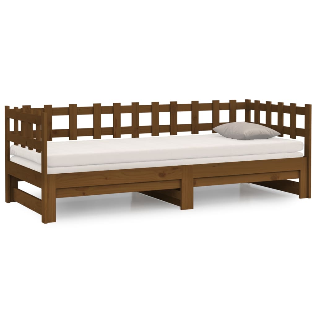 vidaXL Sofá cama extraíble madera de pino marrón miel 2x(80x200) cm