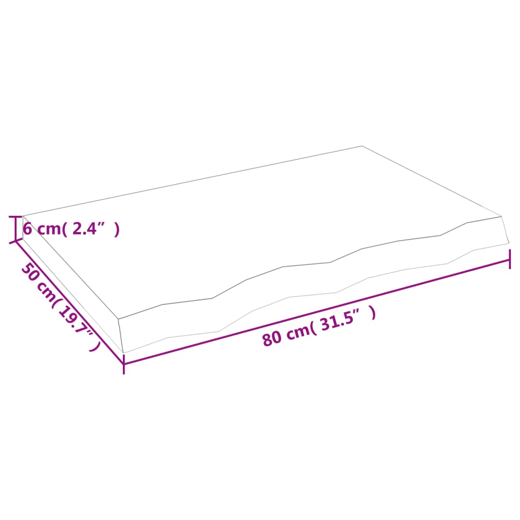 vidaXL Encimera de baño madera maciza sin tratar 80x50x(2-6) cm