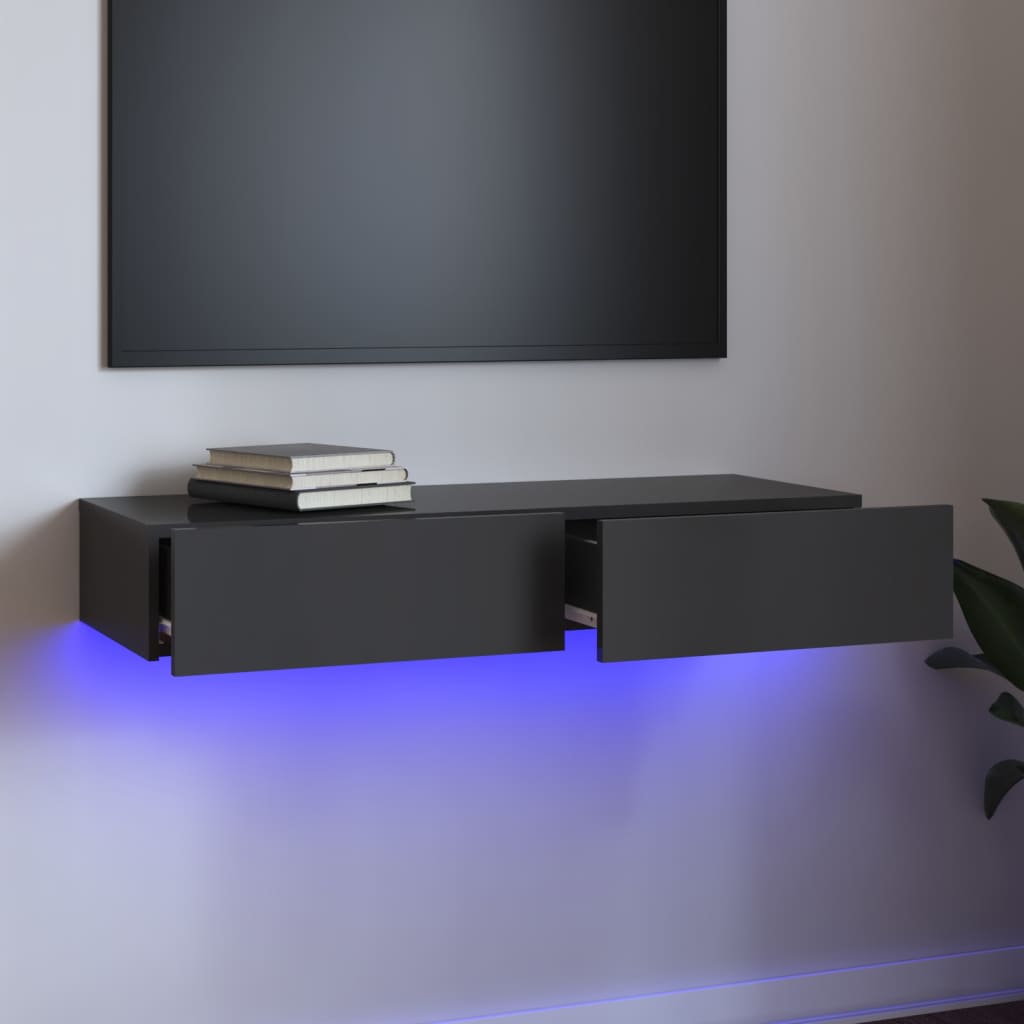 vidaXL Mueble para TV con luces LED gris brillante 90x35x15,5 cm