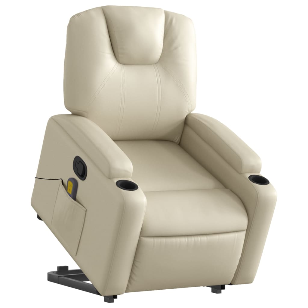 vidaXL Sillón reclinable de masaje de pie cuero artificial color crema