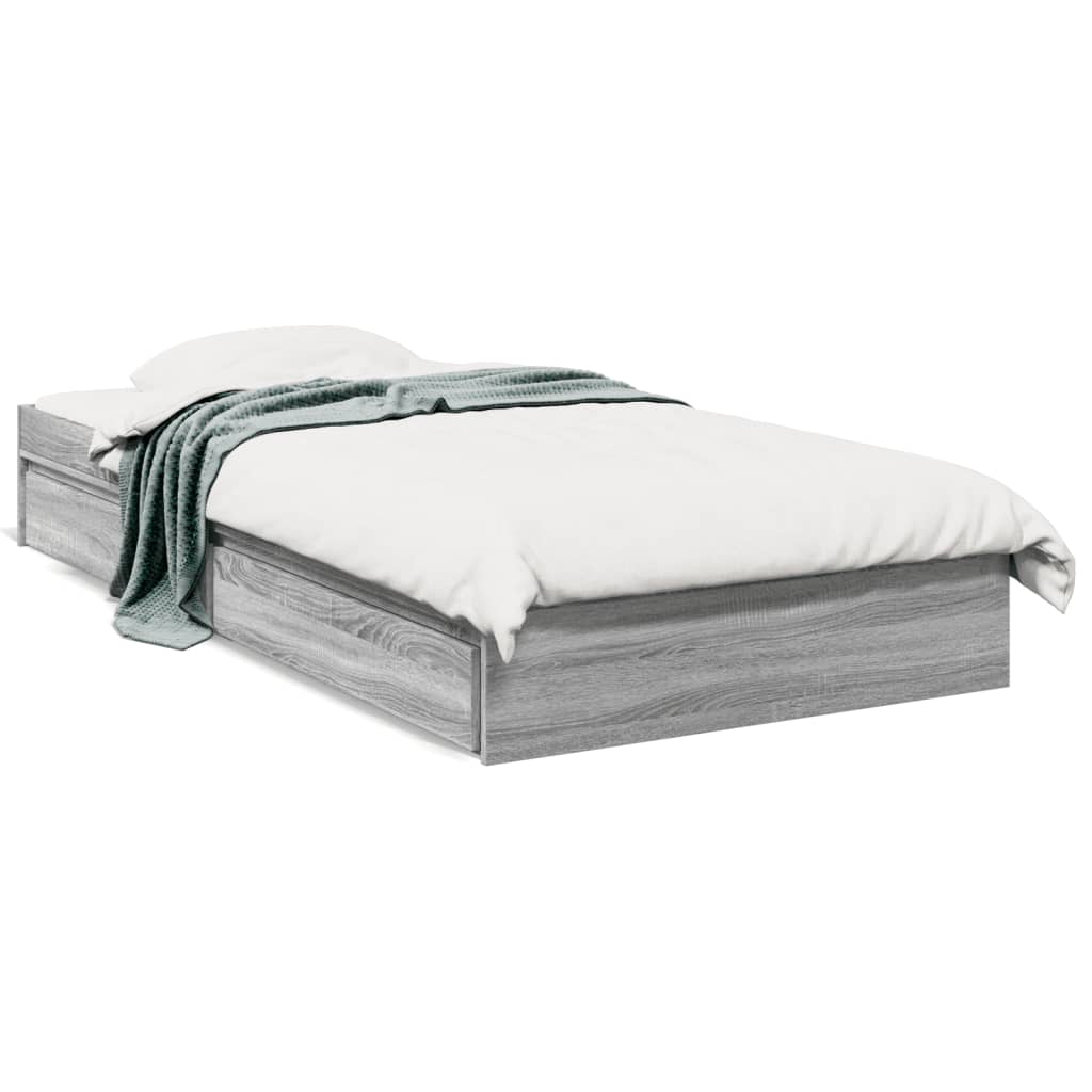 vidaXL Cama con cajones madera ingeniería gris Sonoma 100x200 cm