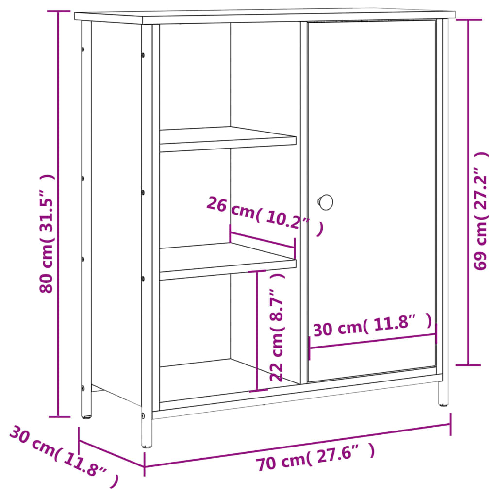 vidaXL Aparador de madera de ingeniería roble ahumado 70x30x80 cm