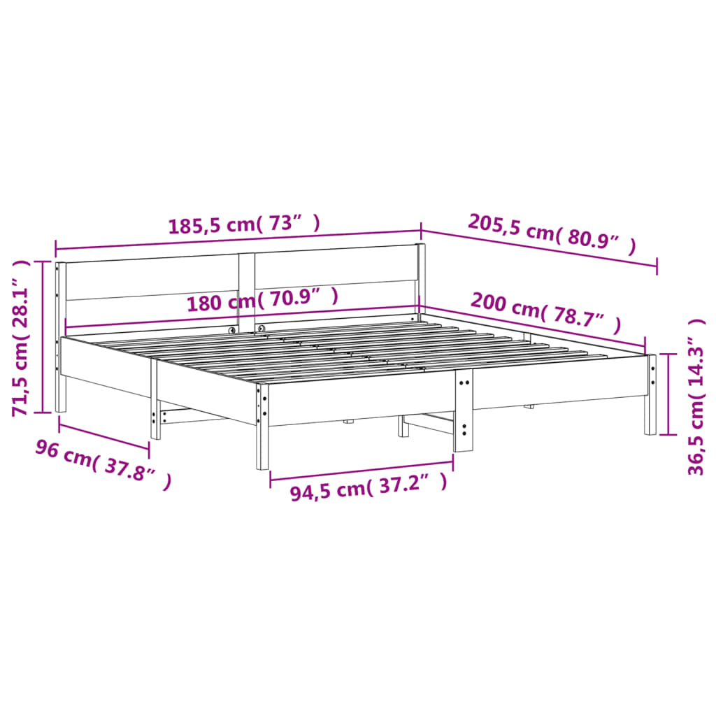 vidaXL Cama sin colchón madera maciza de pino blanca 180x200 cm