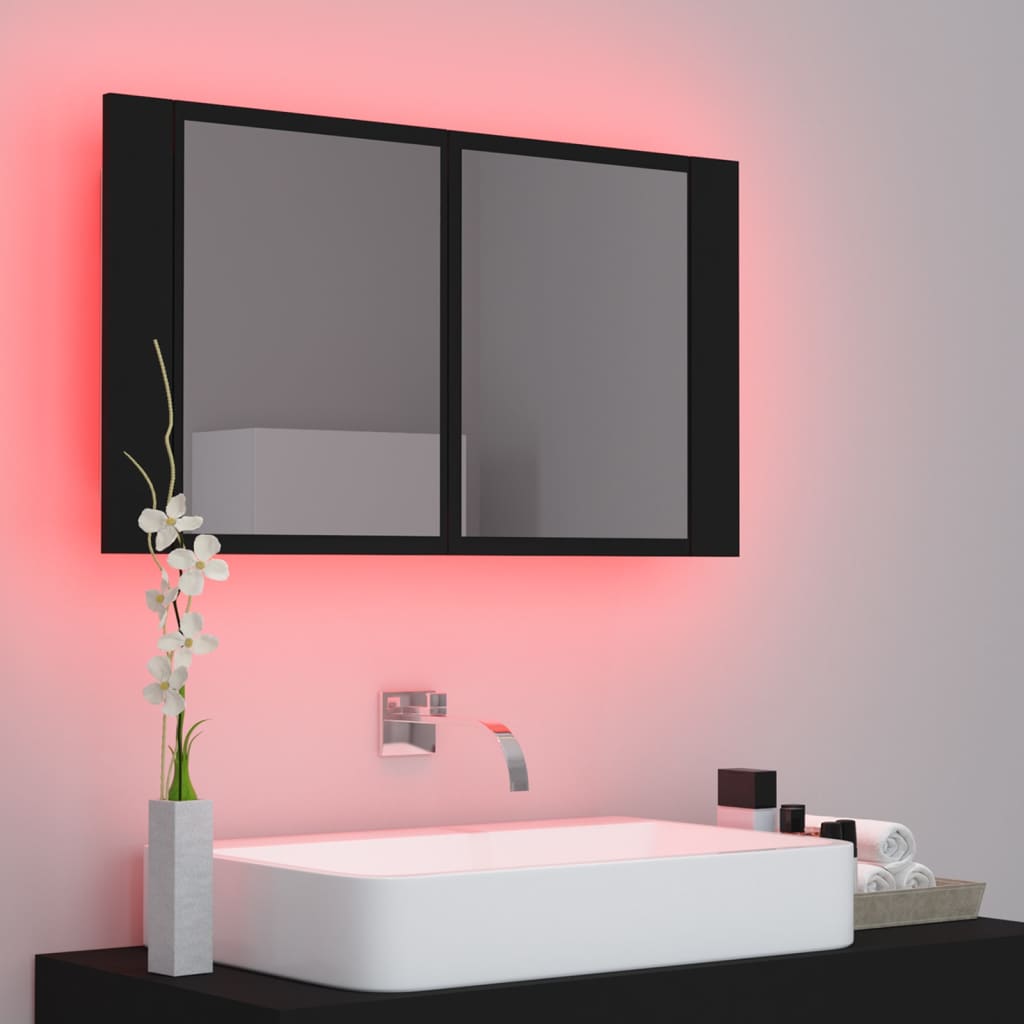 Armario para baño con espejo y LED con puntas redondeadas 60x80 cm  antracita VidaXL