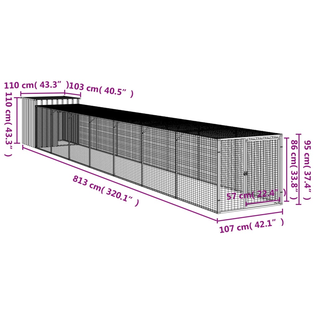 vidaXL Gallinero con corral acero galvanizado gris claro 110x813x110cm