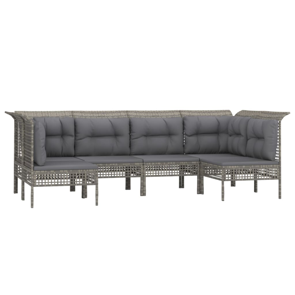 vidaXL Set de muebles de jardín 6 pzas y cojines ratán sintético gris