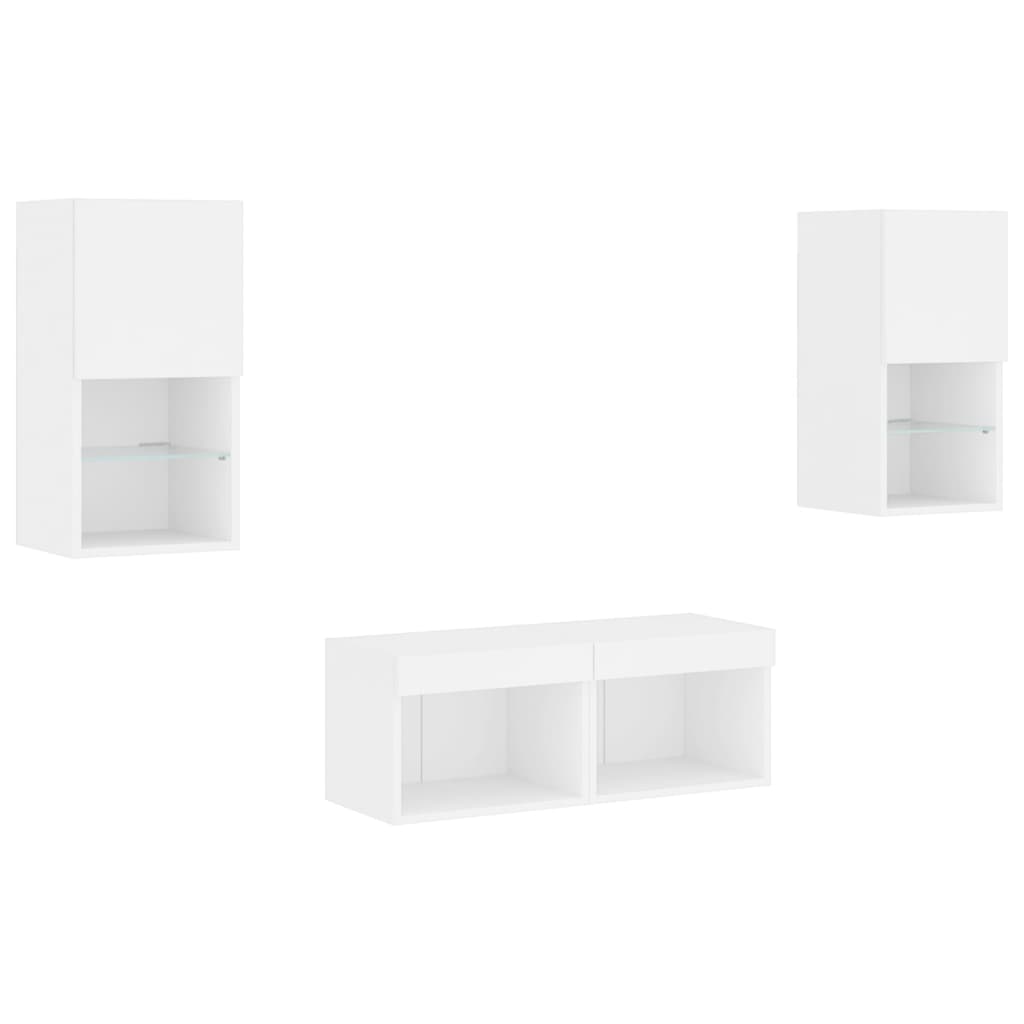 vidaXL Muebles de TV de pared con luces LED 4 piezas blanco