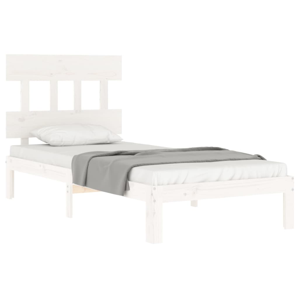 vidaXL Estructura de cama con cabecero madera maciza blanco