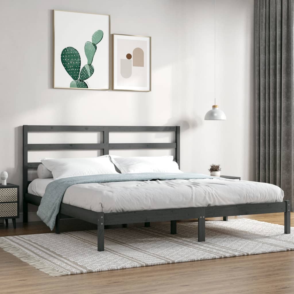 vidaXL Estructura de cama de madera maciza de pino gris 200x200 cm