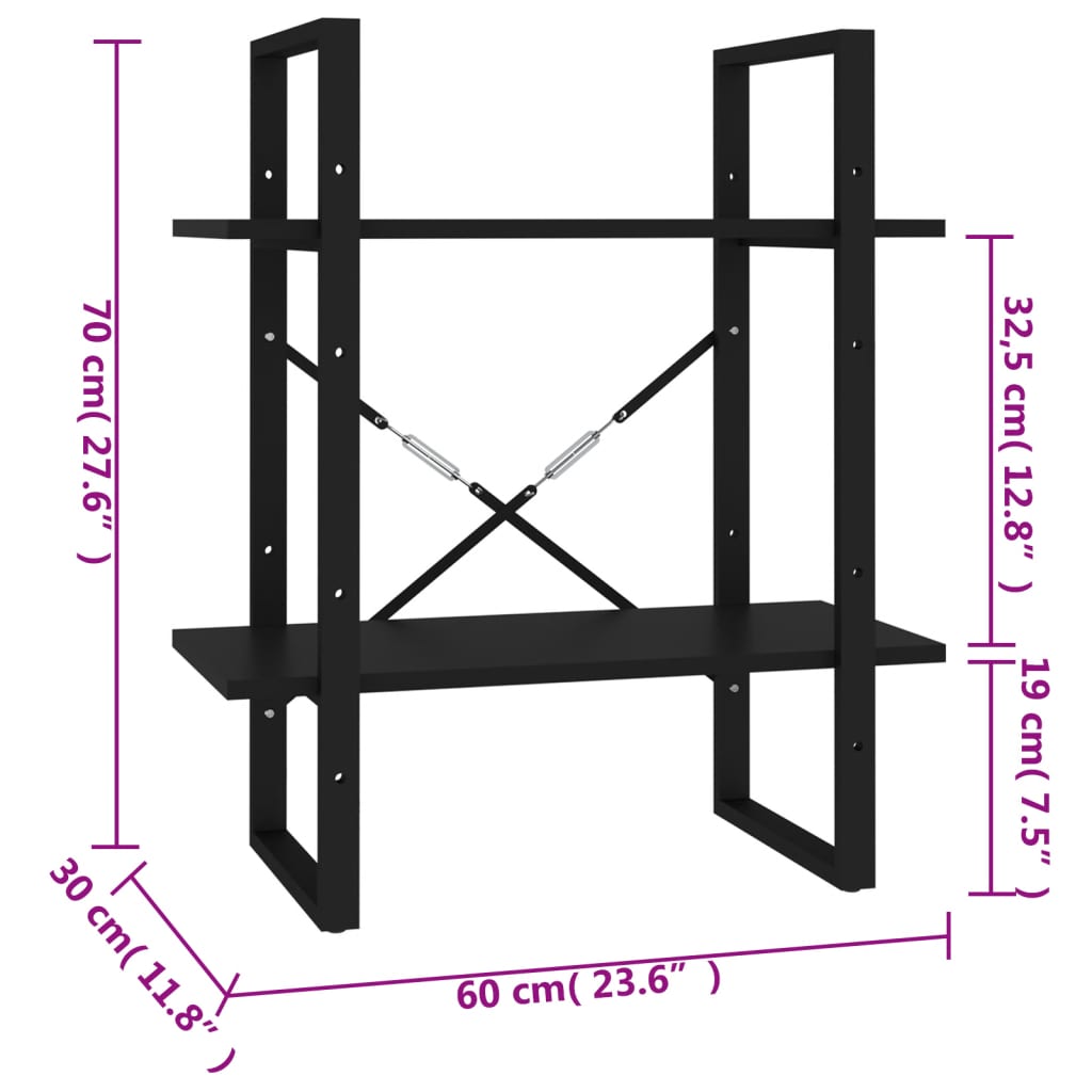 vidaXL Estantería de 2 niveles madera contrachapada negro 60x30x70 cm