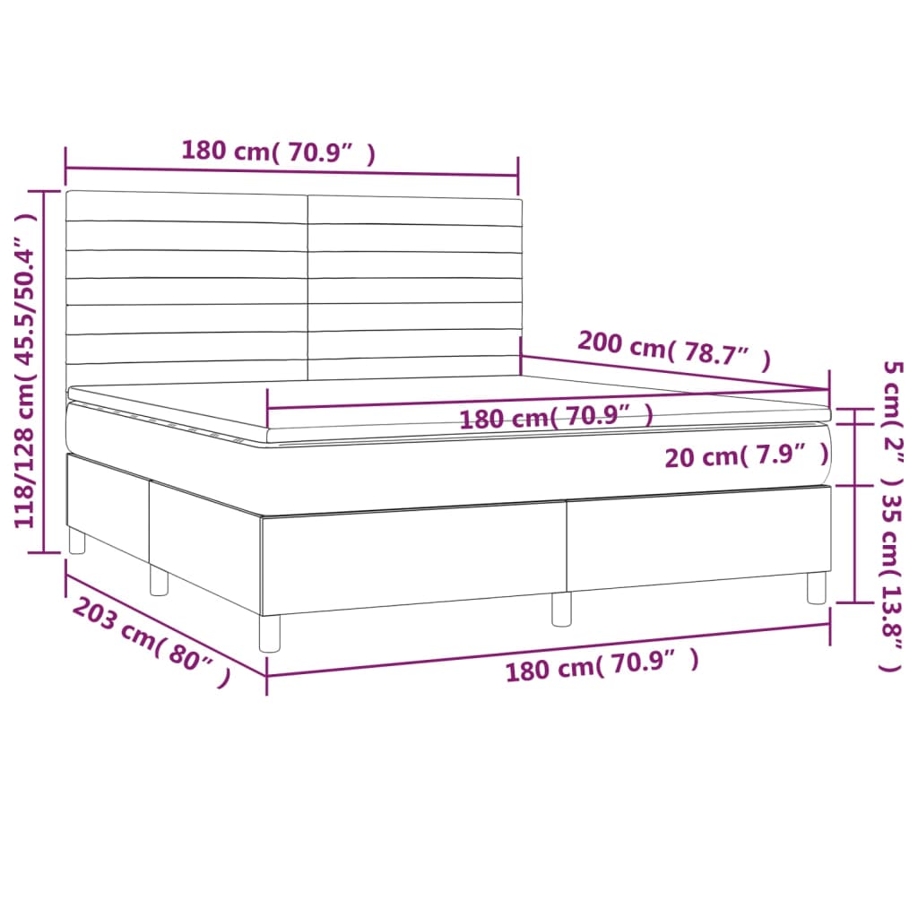 vidaXL Cama box spring colchón y luces LED tela crema 180x200 cm