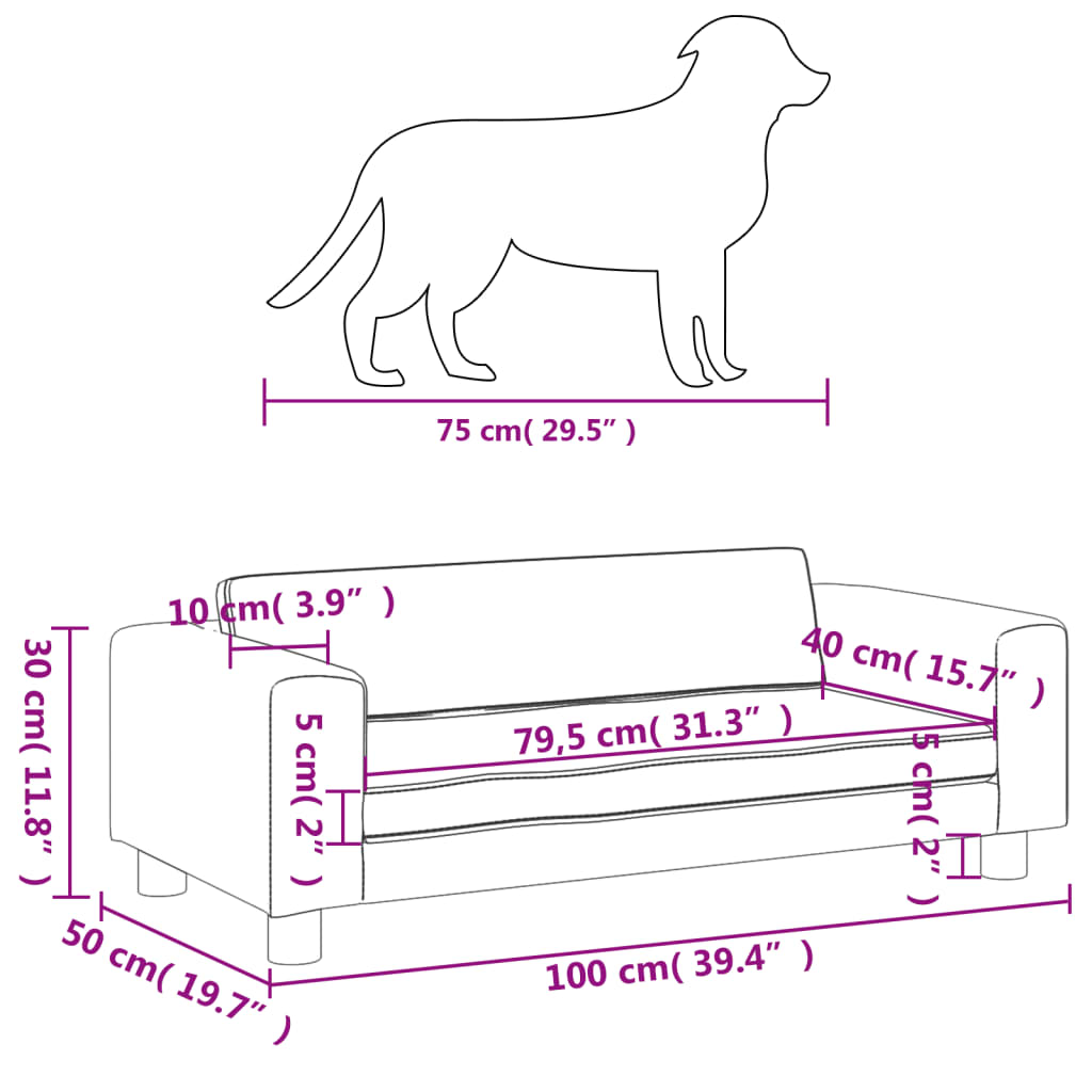 vidaXL Cama para perros con extensión terciopelo azul 100x50x30 cm