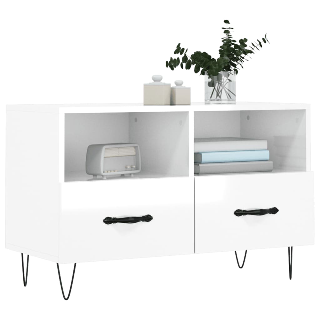 vidaXL Mueble de TV madera contrachapada blanco brillo 80x36x50 cm