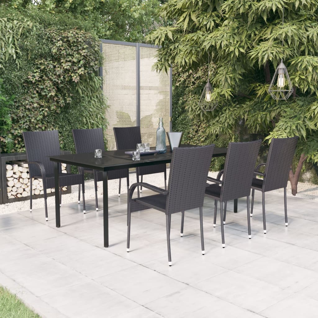 vidaXL Juego de comedor para jardín 7 piezas negro