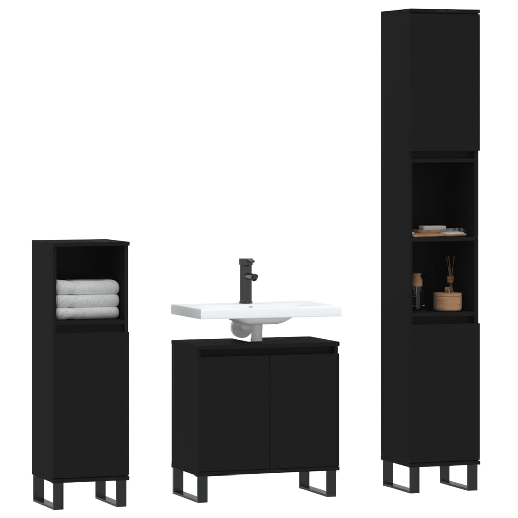 vidaXL Juego de muebles de baño 3 pzas madera contrachapada negro