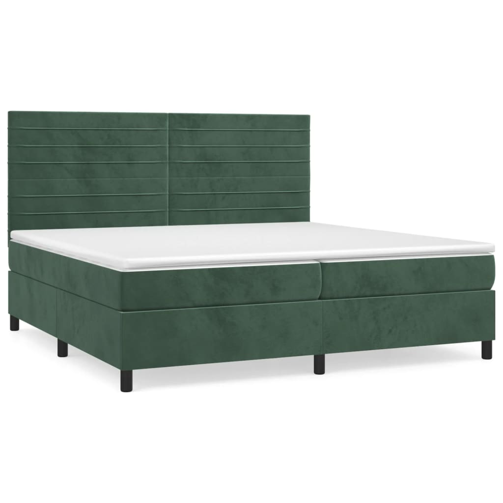 vidaXL Cama box spring con colchón terciopelo verde oscuro 200x200 cm