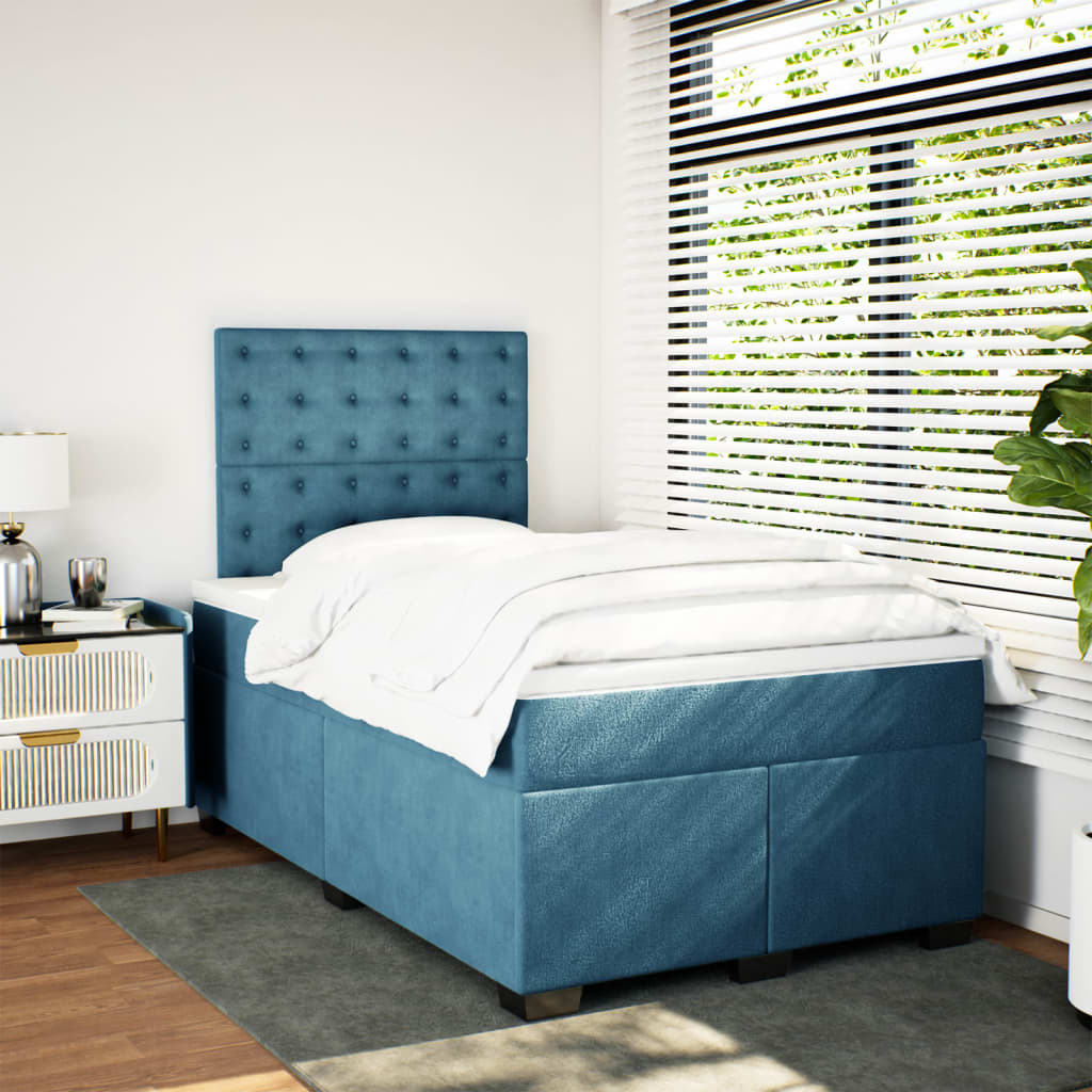 vidaXL Cama box spring con colchón terciopelo azul 120x190 cm