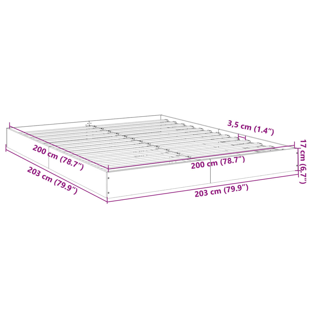 vidaXL Estructura de cama madera de ingeniería roble Sonoma 200x200 cm