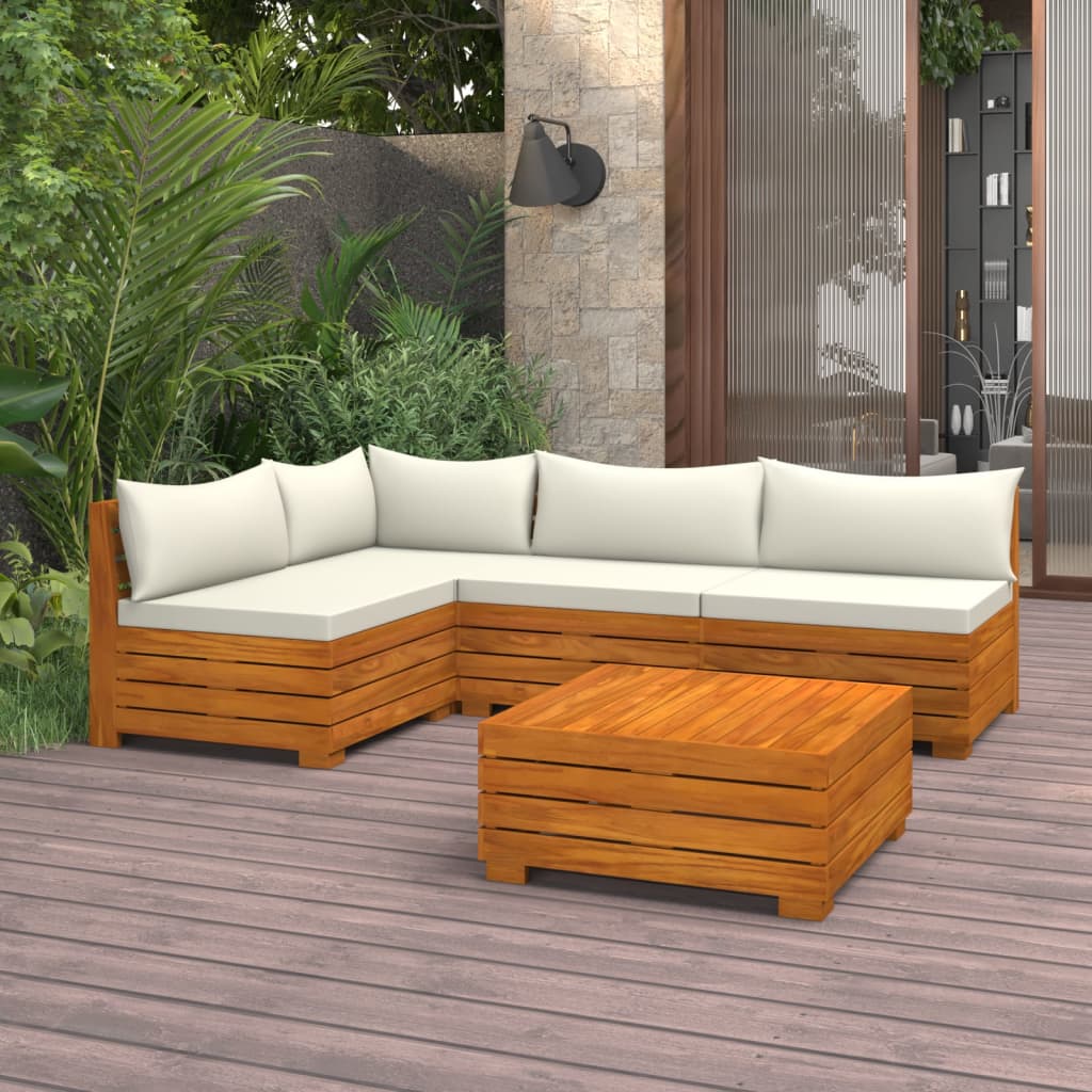 vidaXL Muebles de jardín 5 piezas con cojines madera maciza de acacia