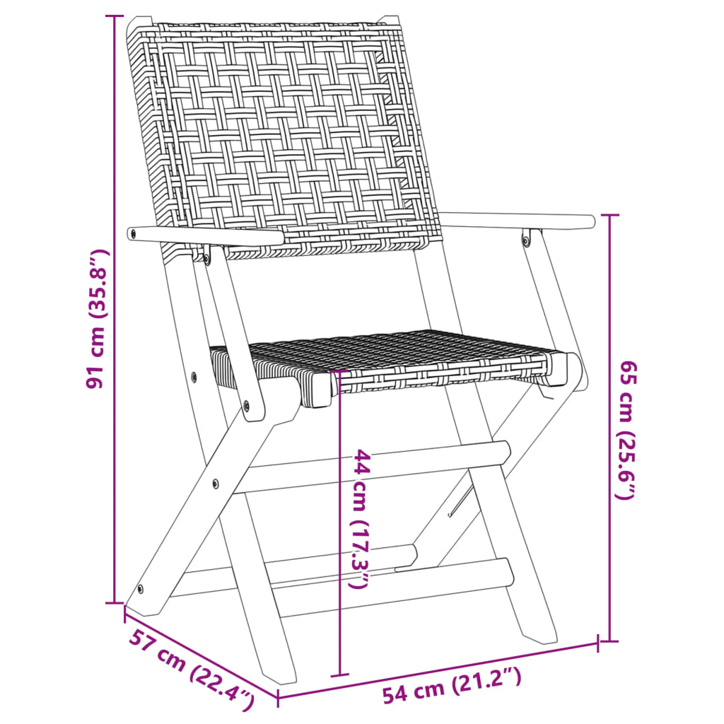 vidaXL Juego de bistro de 3 piezas ratán PE y madera maciza negro