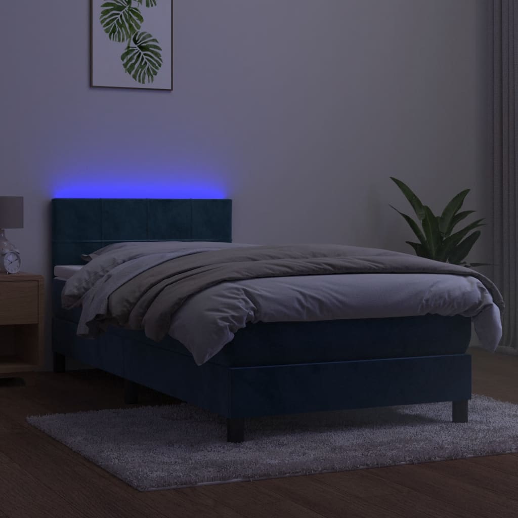 vidaXL Cama box spring colchón y LED terciopelo azul oscuro 100x200 cm