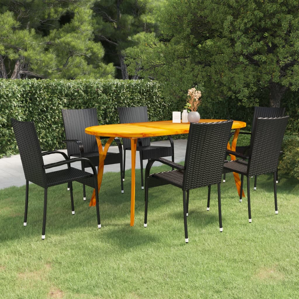 vidaXL Juego de comedor para jardín 7 piezas negro