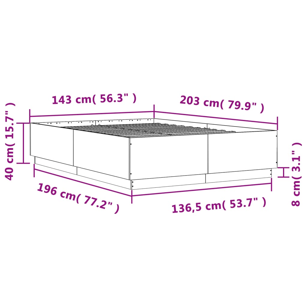 vidaXL Estructura cama con luces LED madera gris Sonoma 140x200 cm