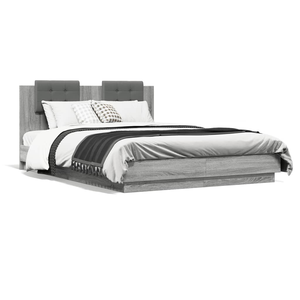 vidaXL Cama con cabecero madera de ingeniería gris Sonoma 140x200 cm