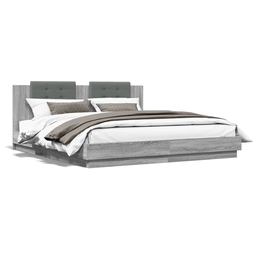 vidaXL Cama con cabecero madera de ingeniería gris Sonoma 160x200 cm