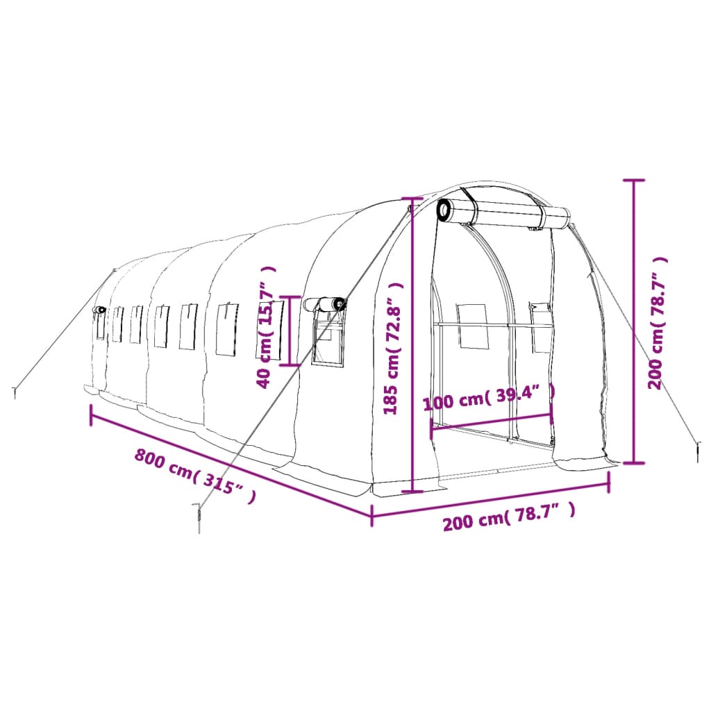 vidaXL Invernadero con estructura de acero verde 16 m² 8x2x2 m