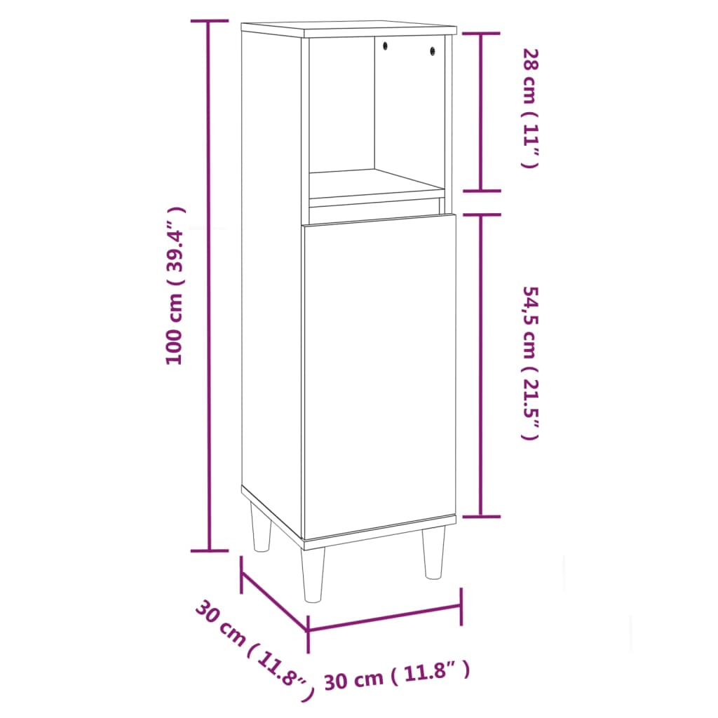 vidaXL Armario de baño madera contrachapada roble ahumado 30x30x100 cm