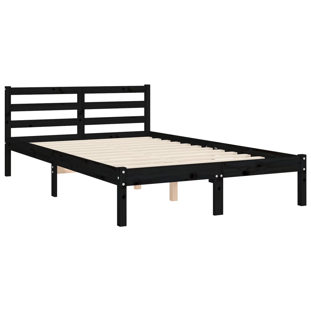 vidaXL Estructura de cama con cabecero madera maciza negro 120x200 cm