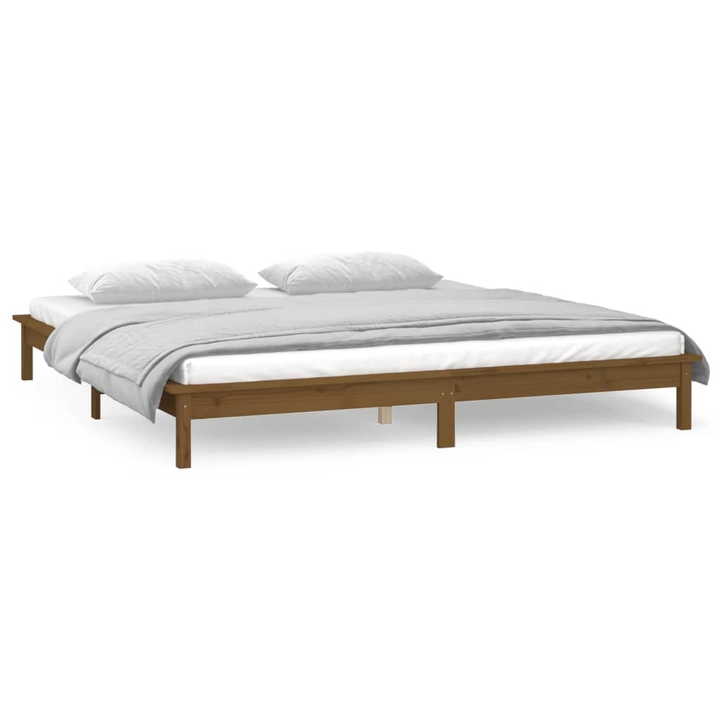 vidaXL Estructura de cama con LED madera maciza marrón miel 200x200 cm