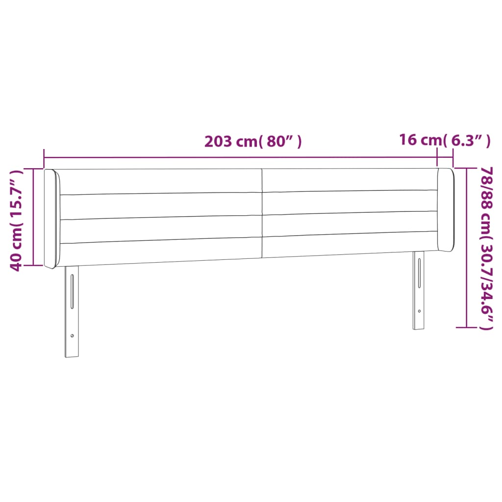 vidaXL Cabecero con LED de terciopelo gris claro 203x16x78/88 cm