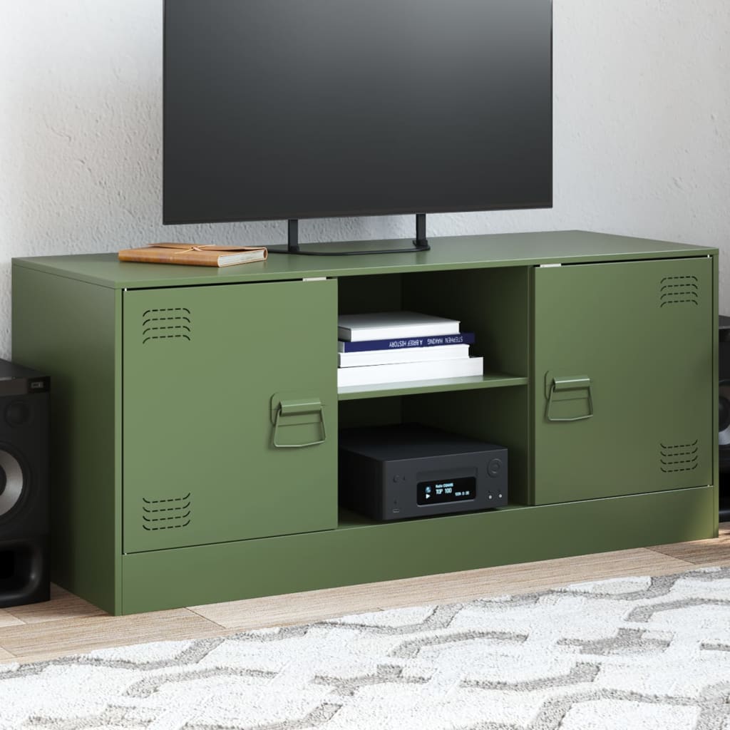 vidaXL Mueble de TV de acero verde oliva 99x39x44 cm