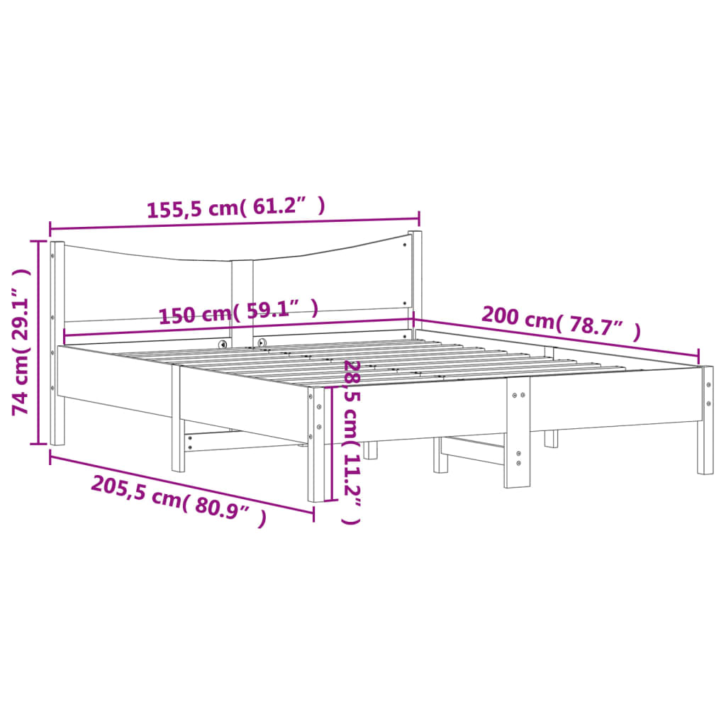 vidaXL Estructura de cama sin colchón madera de pino blanca 150x200 cm