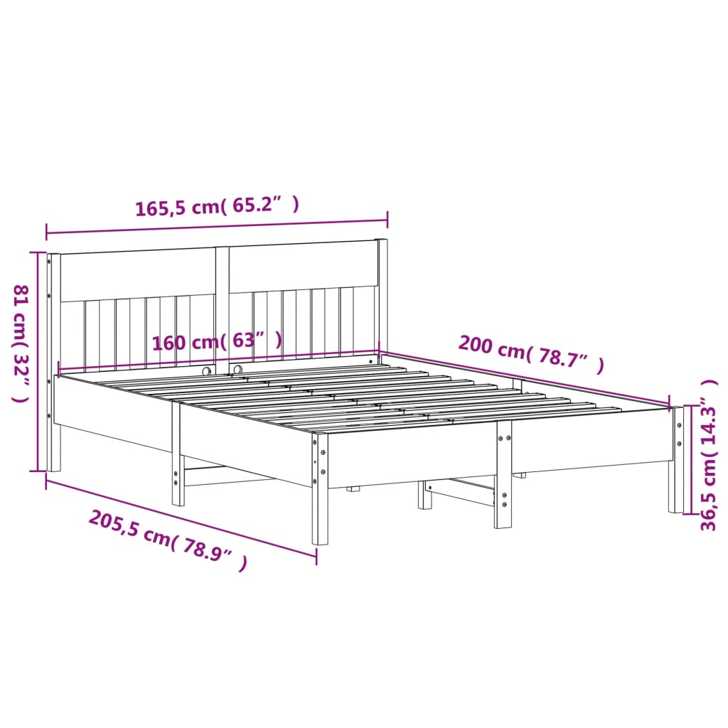 vidaXL Cama sin colchón madera maciza de pino marrón cera 160x200 cm