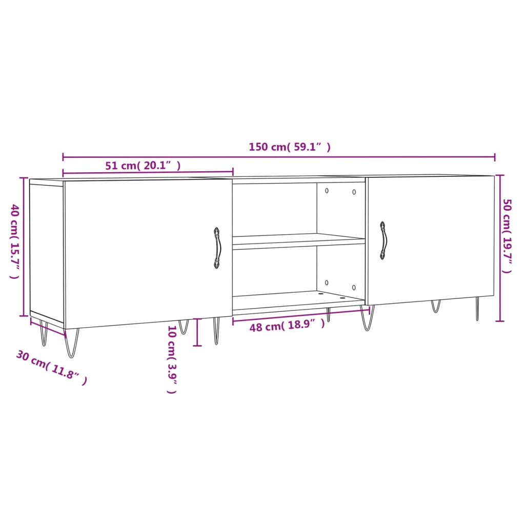 vidaXL Mueble de TV madera de ingeniería gris hormigón 150x30x50 cm