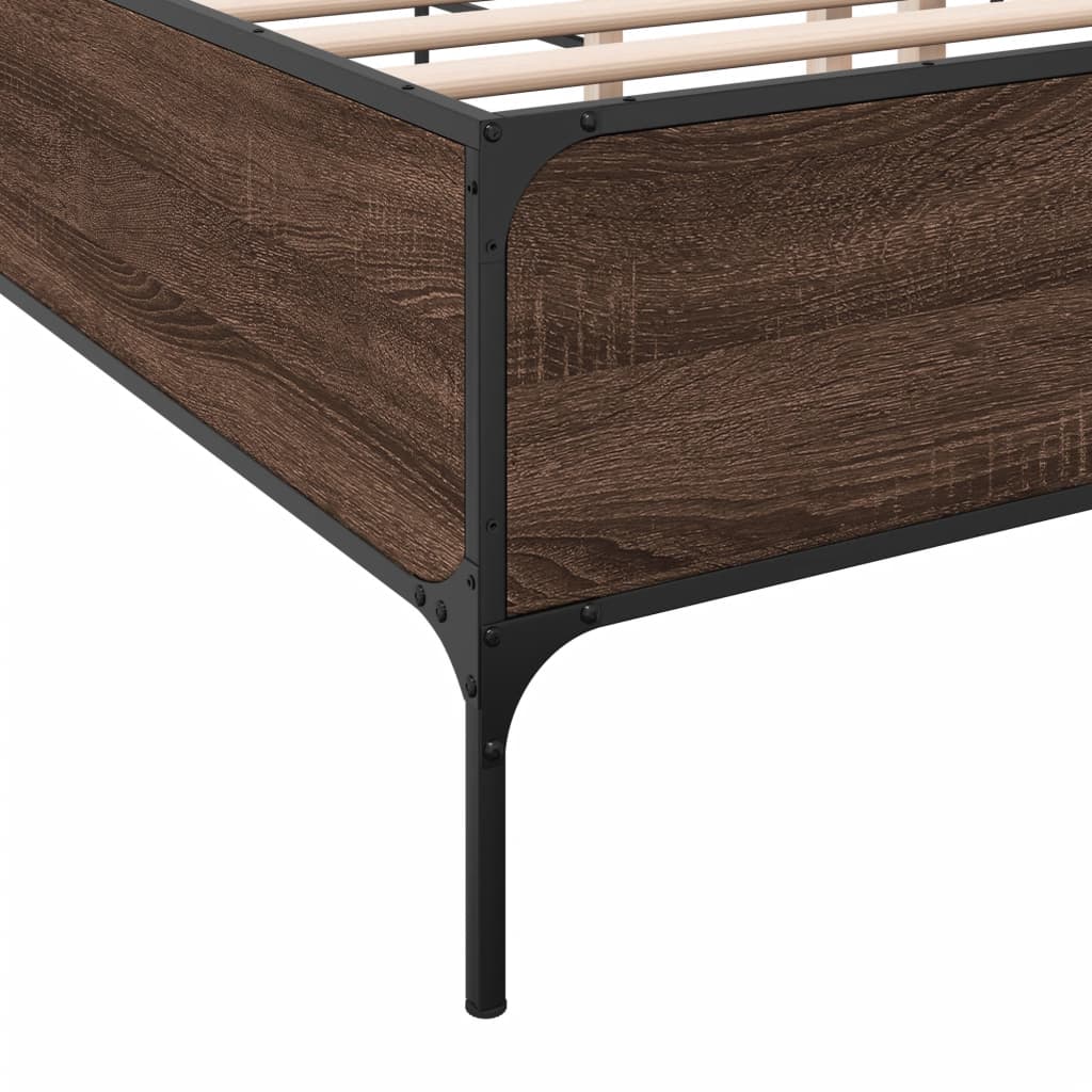 vidaXL Estructura cama madera ingeniería metal marrón roble 150x200 cm