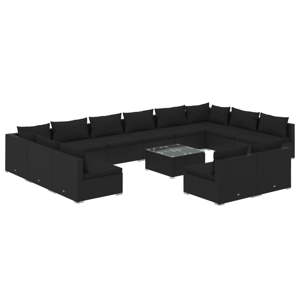 vidaXL Set de muebles de jardín 13 pzas cojines ratán sintético negro