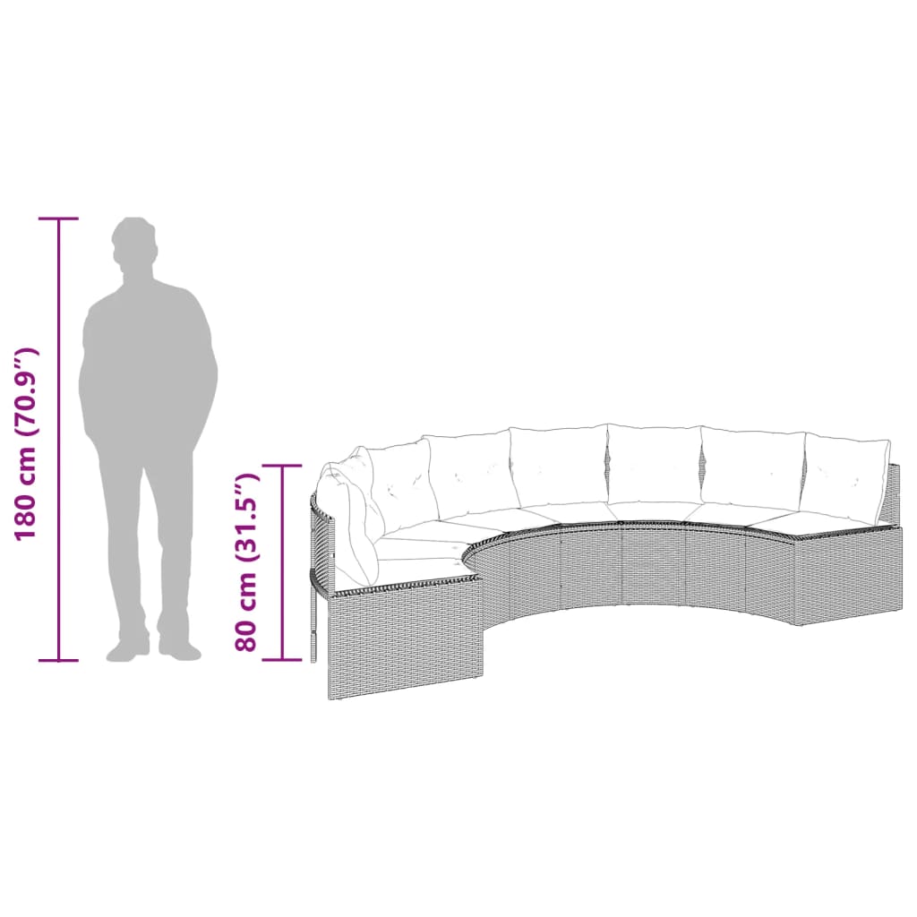 vidaXL Set de sofá de jardín semicircular 3 pzas ratán sintético negro