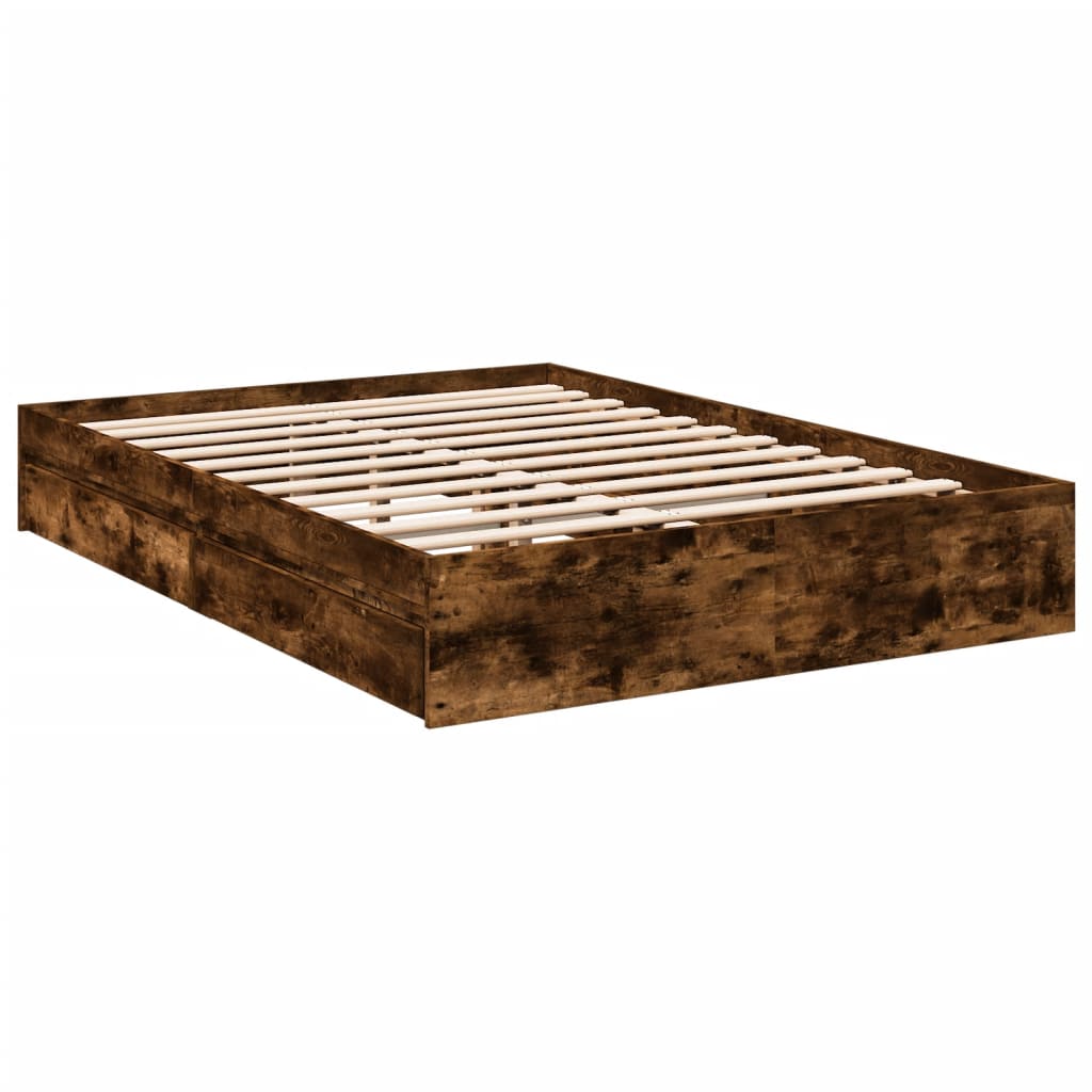 vidaXL Cama con cajones madera de ingeniería roble ahumado 140x200 cm