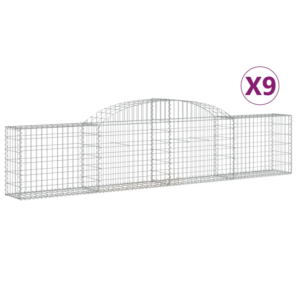 vidaXL Cestas de gaviones 9 uds forma de arco hierro 300x30x60/80 cm