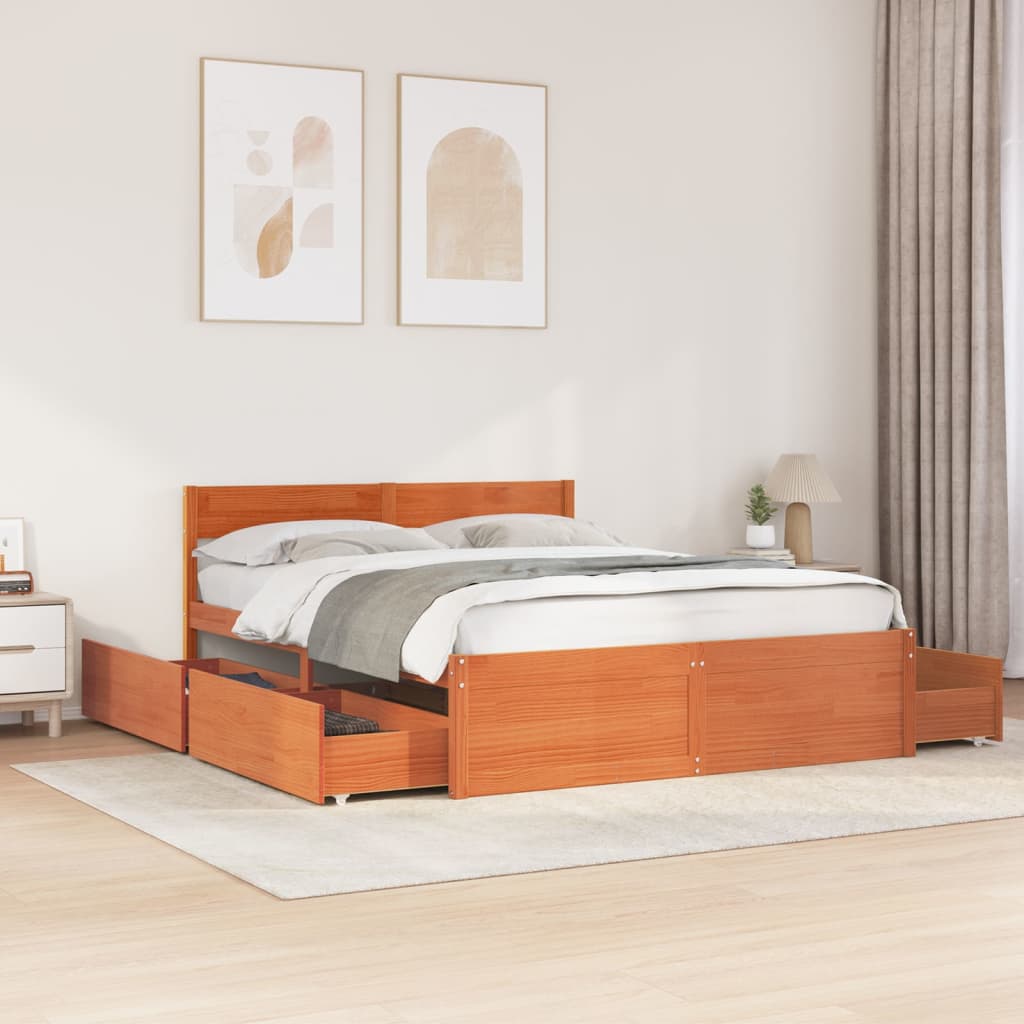 vidaXL Cama sin colchón madera maciza pino marrón cera 150x200 cm