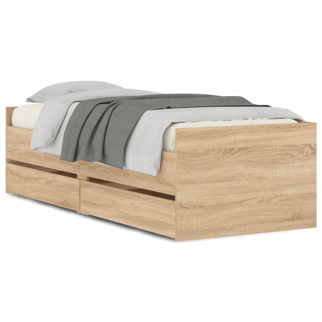 vidaXL Estructura de cama con cajones roble Sonoma 75x190 cm